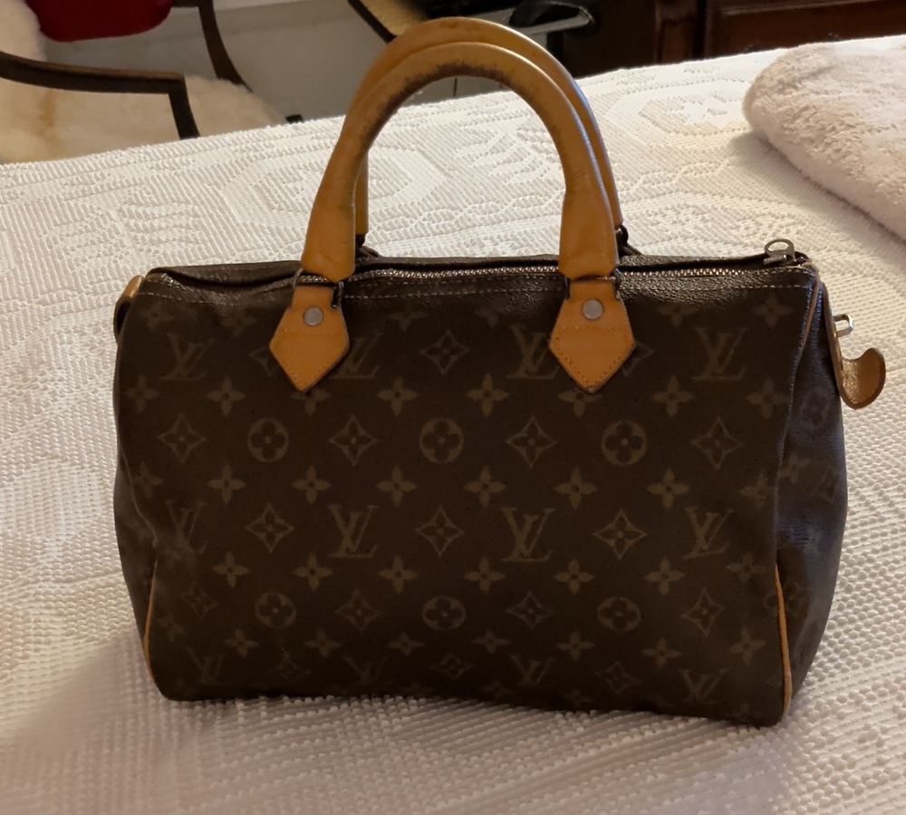 Louis Vuitton Brown Monogram Satchel with Tan Handles